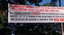 Faixa com ameaça à funcionária de creche após suposto assédio viraliza